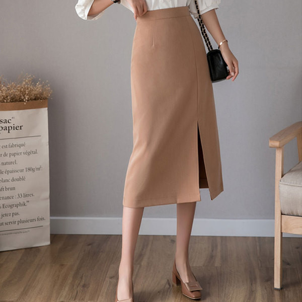 Fusta casual de dama cu talie inalta si crapata