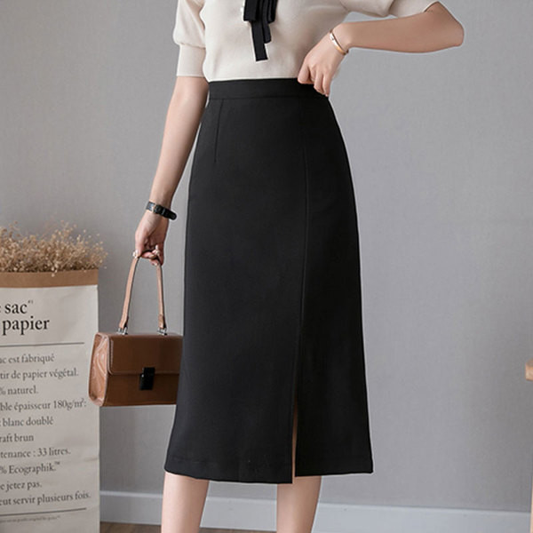 Fusta casual de dama cu talie inalta si crapata