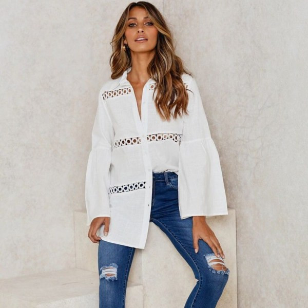 Cămașă lungă de damă modernă, cu guler clasic și mâneci lungi