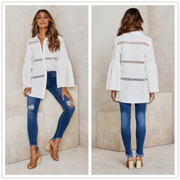 Cămașă lungă de damă modernă, cu guler clasic și mâneci lungi