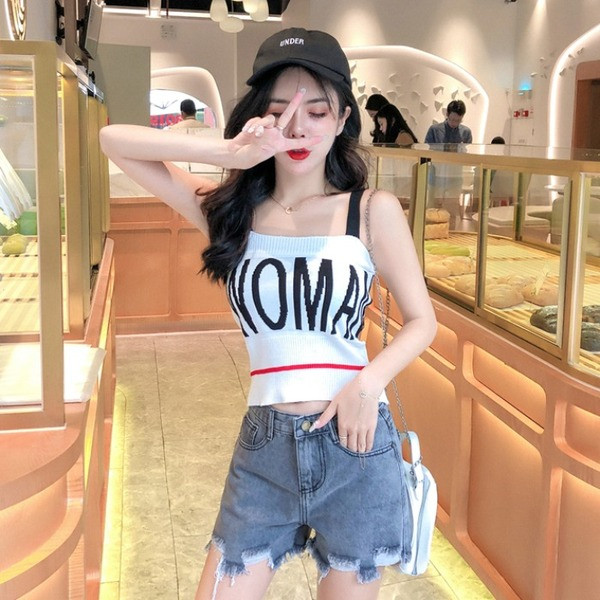 Maieu de vară de damă din tricotat subțire cu inscripție