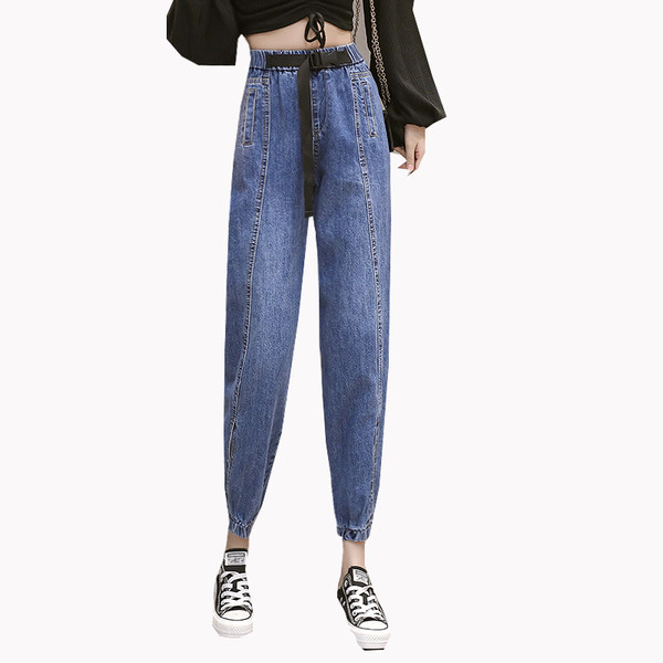 Blugi casual de dama cu elastic la glezne si curea