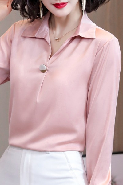 Camasa de dama din matase model nou cu guler clasic si maneci lungi