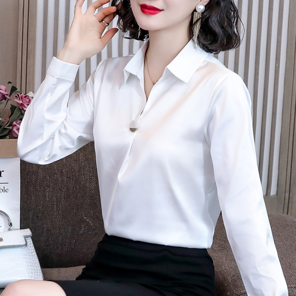 Camasa de dama din matase model nou cu guler clasic si maneci lungi