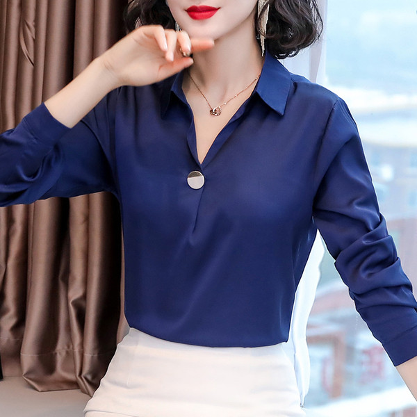 Camasa de dama din matase model nou cu guler clasic si maneci lungi