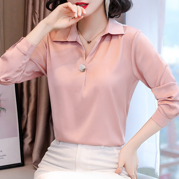 Camasa de dama din matase model nou cu guler clasic si maneci lungi