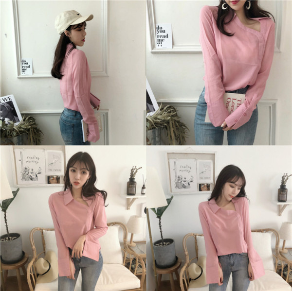 Cămașă lată de damă cu decolteu în V