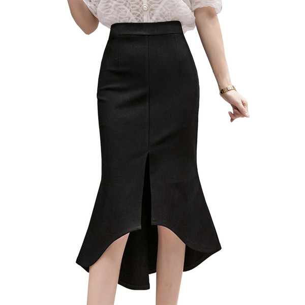 Naiste vabaaja seelik kõrge vöökoha ja lõhikuga – asümmeetriline mudel