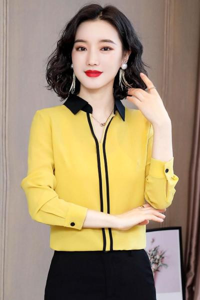 Cămașă elegantă de șifon de damă, cu guler clasic și mâneci lungi