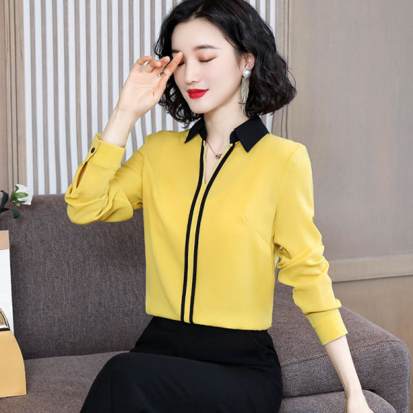 Cămașă elegantă de șifon de damă, cu guler clasic și mâneci lungi