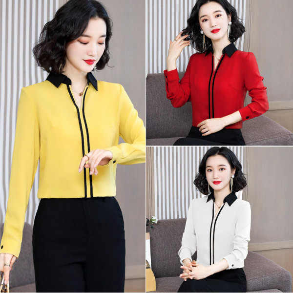 Cămașă elegantă de șifon de damă, cu guler clasic și mâneci lungi