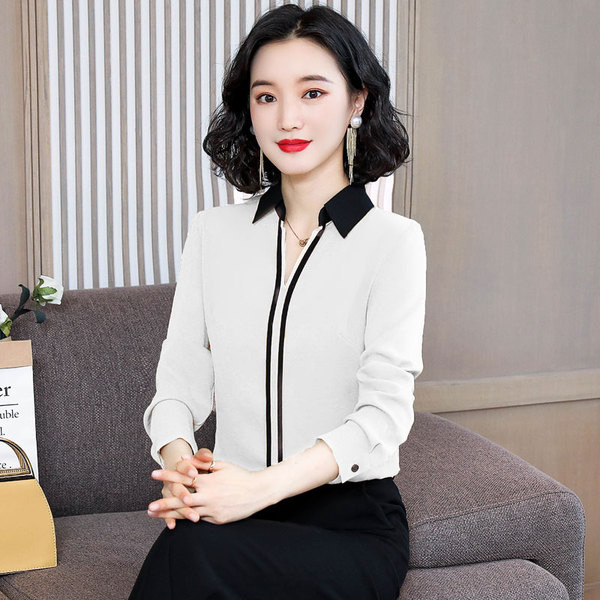 Cămașă elegantă de șifon de damă, cu guler clasic și mâneci lungi