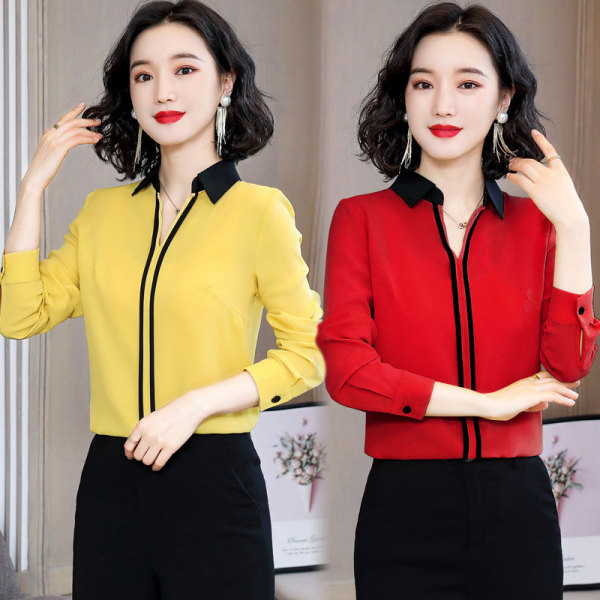 Cămașă elegantă de șifon de damă, cu guler clasic și mâneci lungi