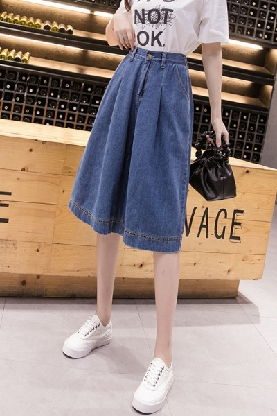 Naiste vabaaja laiad püksid kõrge vöökohaga