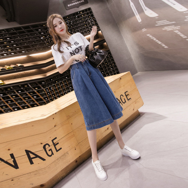 Naiste vabaaja laiad püksid kõrge vöökohaga