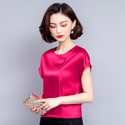 Bluză de damă modernă din mătase cu mâneci scurte și nasturi