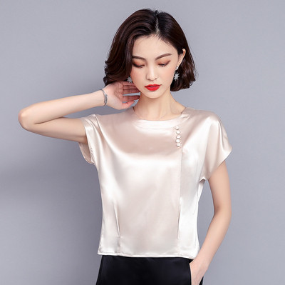 Bluză de damă modernă din mătase cu mâneci scurte și nasturi