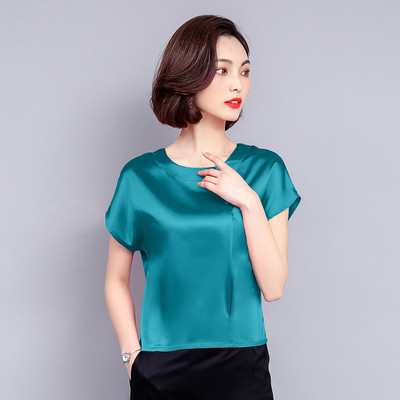 Bluză de damă modernă din mătase cu mâneci scurte și nasturi