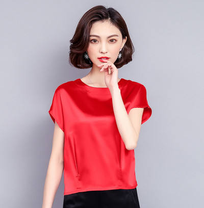 Bluză de damă modernă din mătase cu mâneci scurte și nasturi