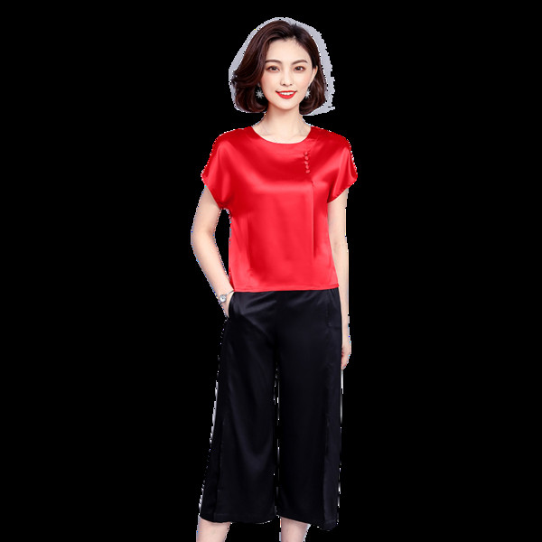 Bluză de damă modernă din mătase cu mâneci scurte și nasturi