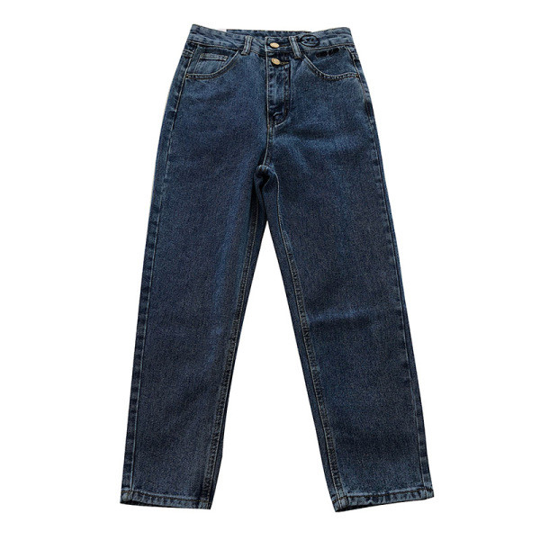 Modernus moteriškas džinsų modelis su aukštu juosmeniu ir siuvinėjimais