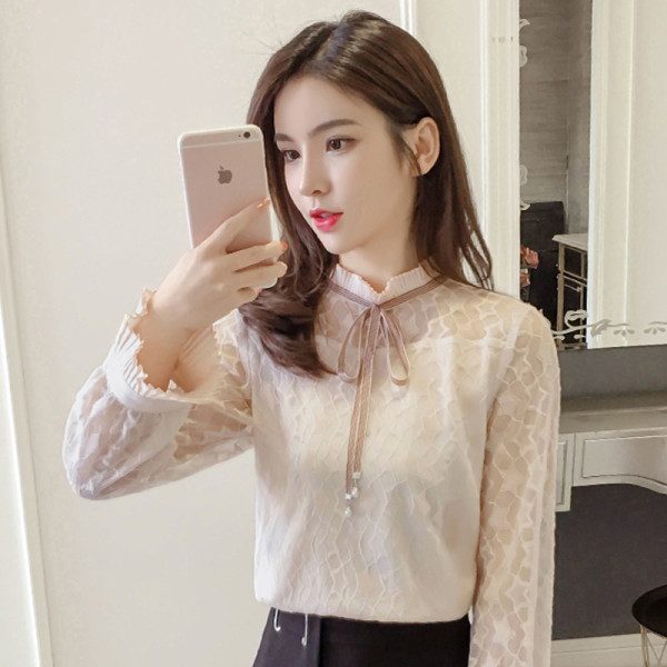 Női alkalmi ing szalaggal és magas gallérral