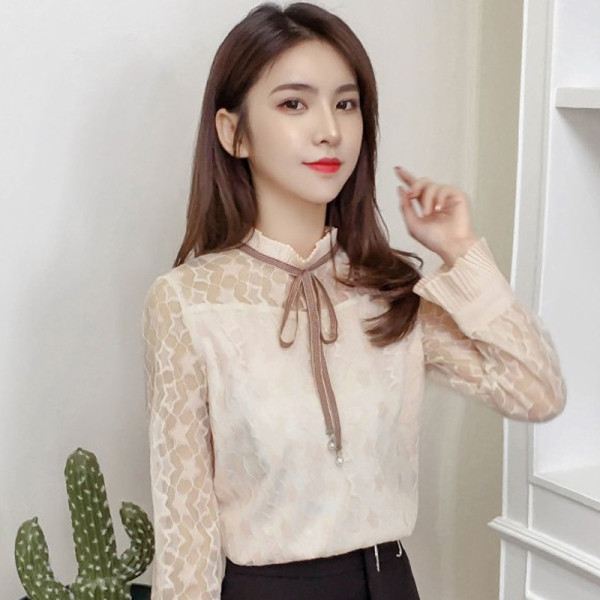 Női alkalmi ing szalaggal és magas gallérral