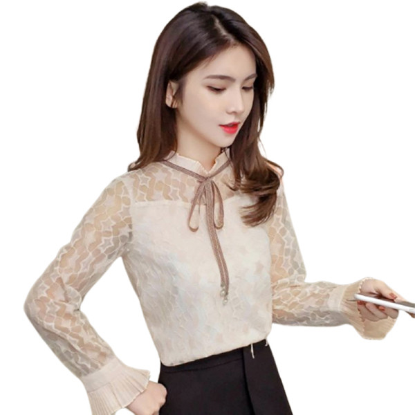 Női alkalmi ing szalaggal és magas gallérral