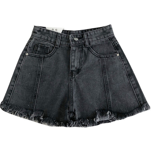 Farmer rövidnadrág széles modell magas derékkal, szakadt motívumokkal