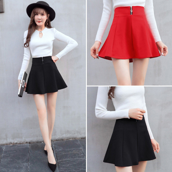 Izgriezta modeļa īsi sieviešu svārki ar augstu vidukli un rāvējslēdzēju