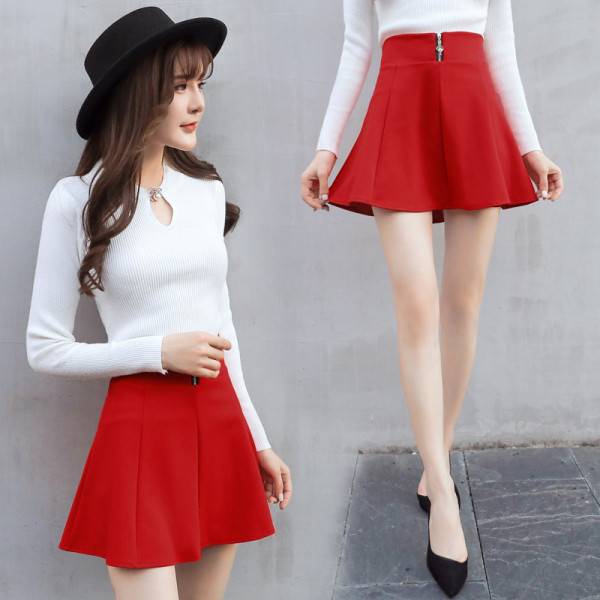 Izgriezta modeļa īsi sieviešu svārki ar augstu vidukli un rāvējslēdzēju