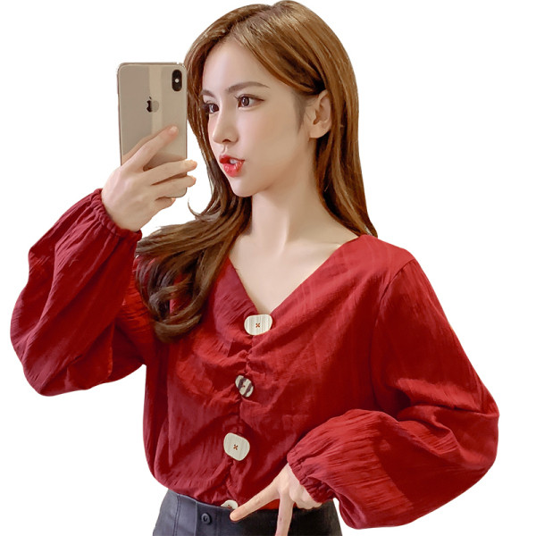 Női alkalmi ing spitz nyakkivágással és gombokkal