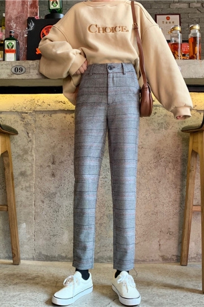 Pantaloni de dama de primavara cu talie inalta - model drept