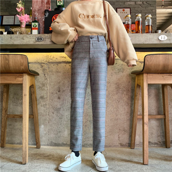 Pantaloni de dama de primavara cu talie inalta - model drept