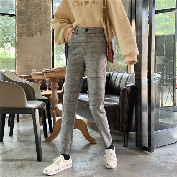 Pantaloni de dama de primavara cu talie inalta - model drept