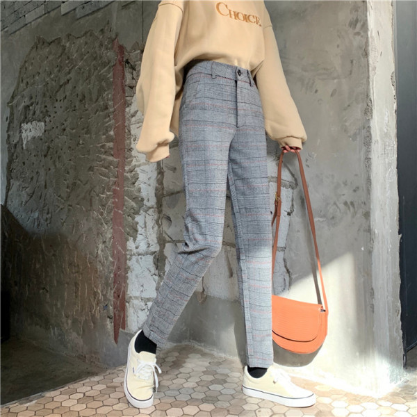 Pantaloni de dama de primavara cu talie inalta - model drept