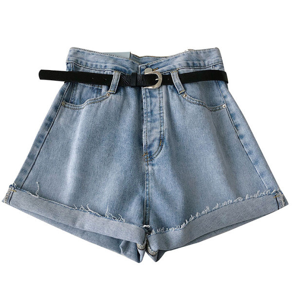 Pantaloni scurți din denim de damă cu talie înaltă și curea