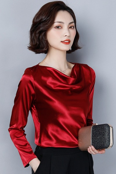 Moodne pikkade varrukatega naiste siidist pluus