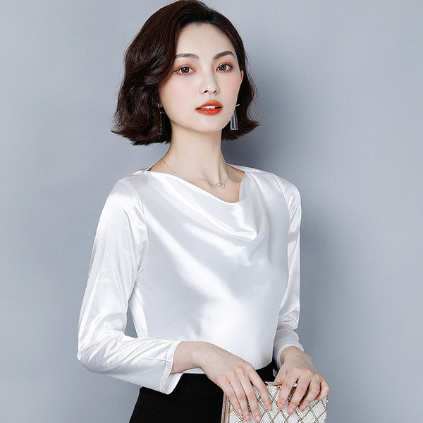 Moodne pikkade varrukatega naiste siidist pluus