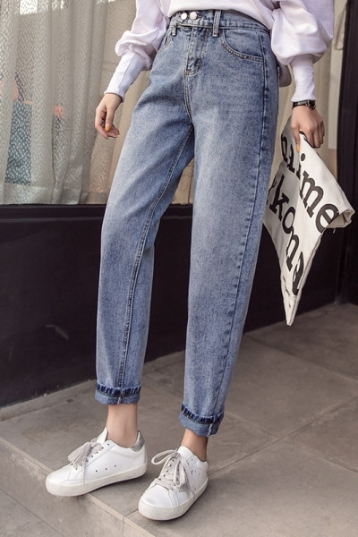 Moteriški laisvalaikio ilgi džinsai aukštu juosmeniu