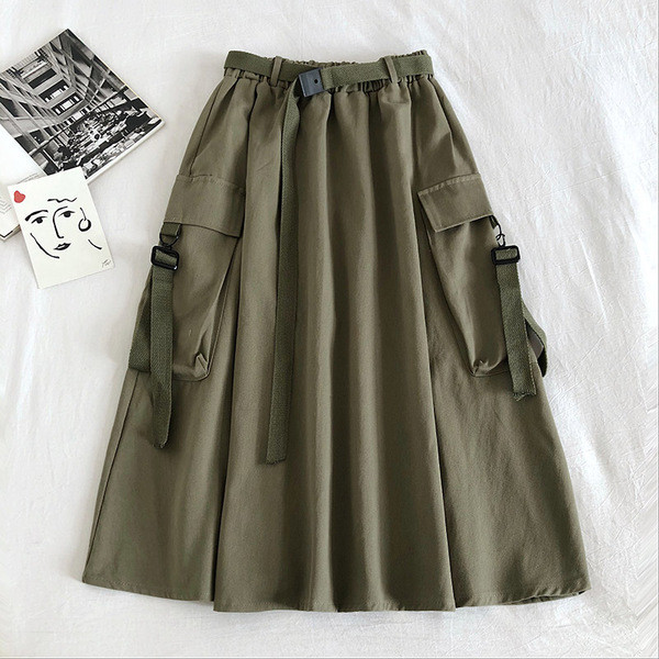 Fusta casual dama de lungime medie si buzunare laterale