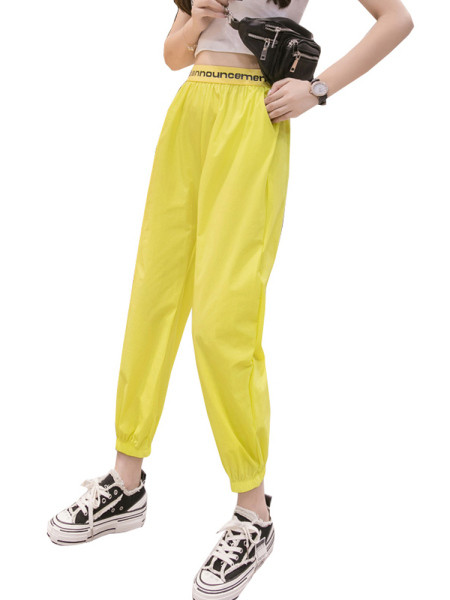 Sieviešu ikdienas augstās bikses ar augstu vidukli un uzrakstu