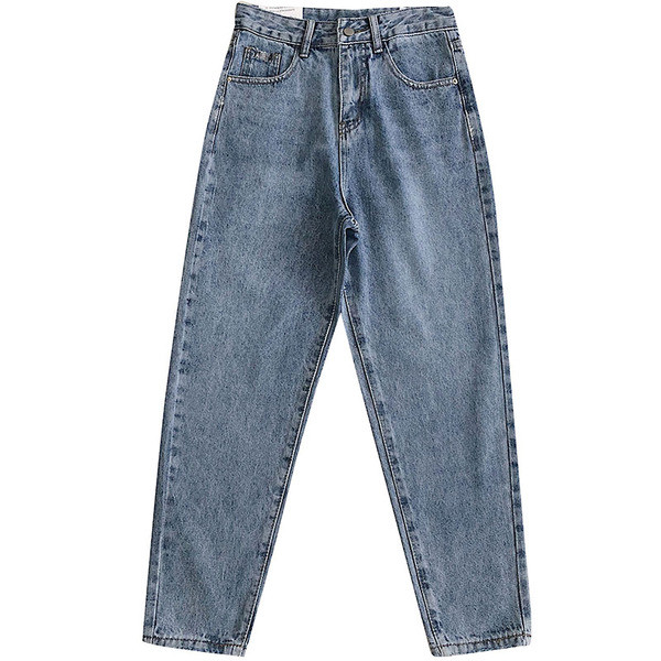 Ikdienas sieviešu džinsu bikses retro stila platā modelī ar augstu vidukli