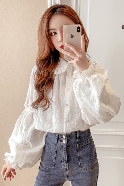 Női alkalmi ing gombokkal és hosszú, széles ujjú