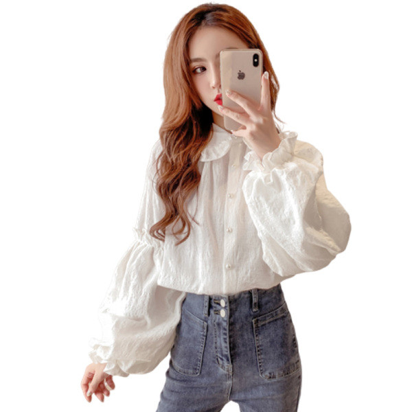 Női alkalmi ing gombokkal és hosszú, széles ujjú