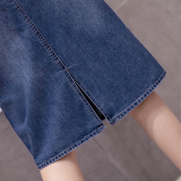 Fusta de dama casual din denim cu talie inalta si buzunare