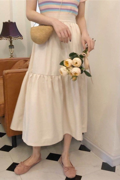 Kõrge vöökohaga beež naiste seelik