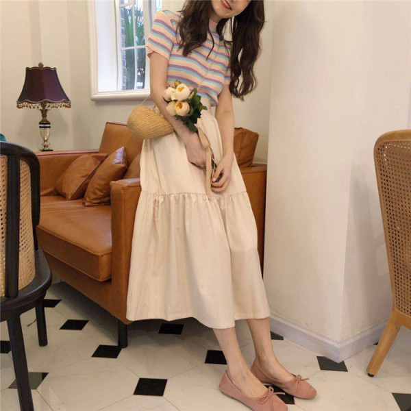 Kõrge vöökohaga beež naiste seelik