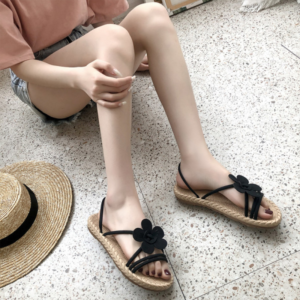 Sandale de vară damă cu talpă plată și element cu flori