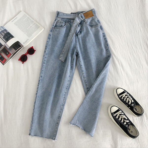 Viegls sieviešu džinsu plats modelis ar augstu vidukli